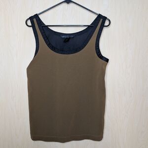 Edgy Olive Green (Looks Brown In Photos) Sleeveless Top With Black Trim And Mesh